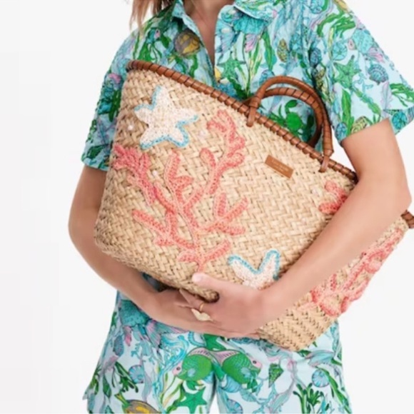 Kate Spade What The Shell Embellished Straw Large Tote - Picture 3 of 15